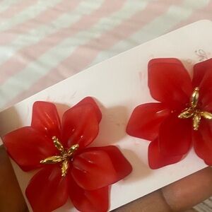 Red Floral Statement Earrings